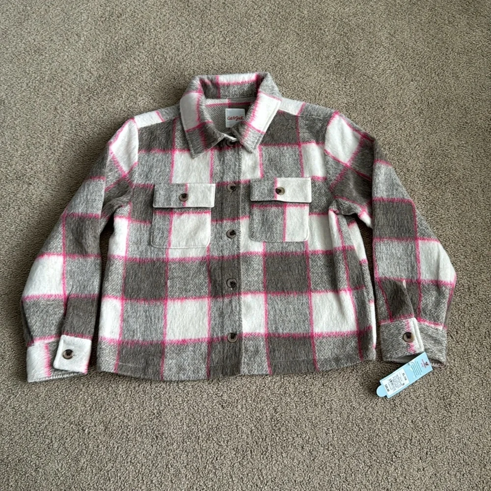 232 NWT Cat & Jack Girls‎ Flannel Button Front Shirt Jacket - Size: XL (14)